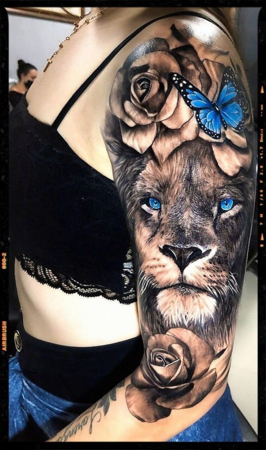 Picture of: Lion Tattoo With Butterfly  Tattoos for black skin, Forearm