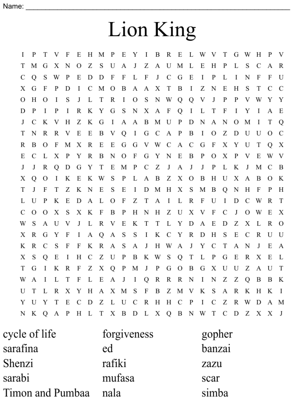 Picture of: The Lion King Crossword – WordMint